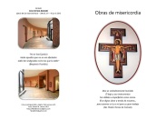 Left top & bottom: Hallway with glass windows opposite doors and artwork / right center: San Damiano cross