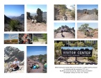 Left: Seven photos of views from atop Emory Peak / Right top & center: Four photos of views from atop Emory Peak with the fifth (bottom) showing the Visitor Center sign at Panther Junction amidst rocks and a pathway showcasing native plants